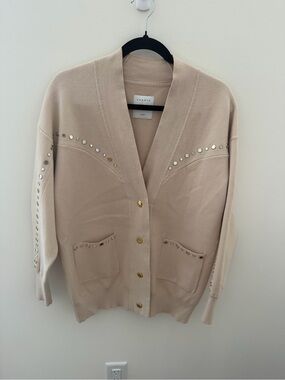 Sandro Beige Stud-Embellished V-Neck Cardigan
